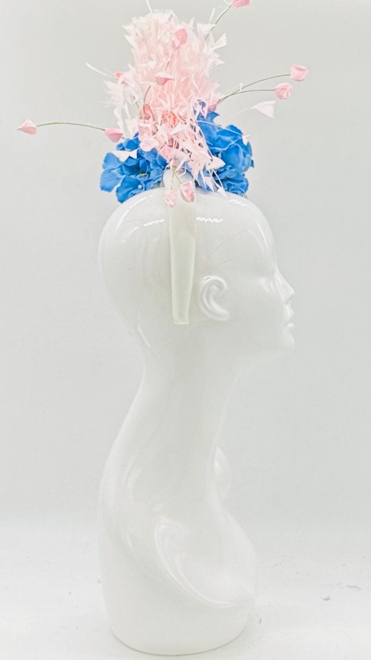 Pink and blue Derby Fascinator, Kentucky Derby Hat Alternative, Kentucky derby hat (GOLD LINE)