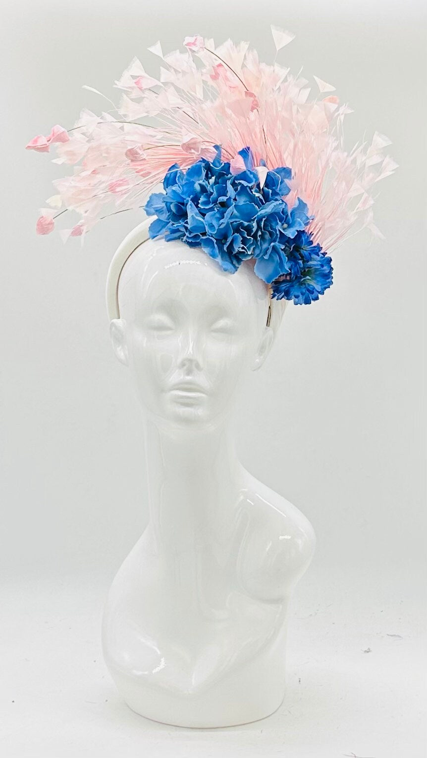Pink and blue Derby Fascinator, Kentucky Derby Hat Alternative, Kentucky derby hat (GOLD LINE)
