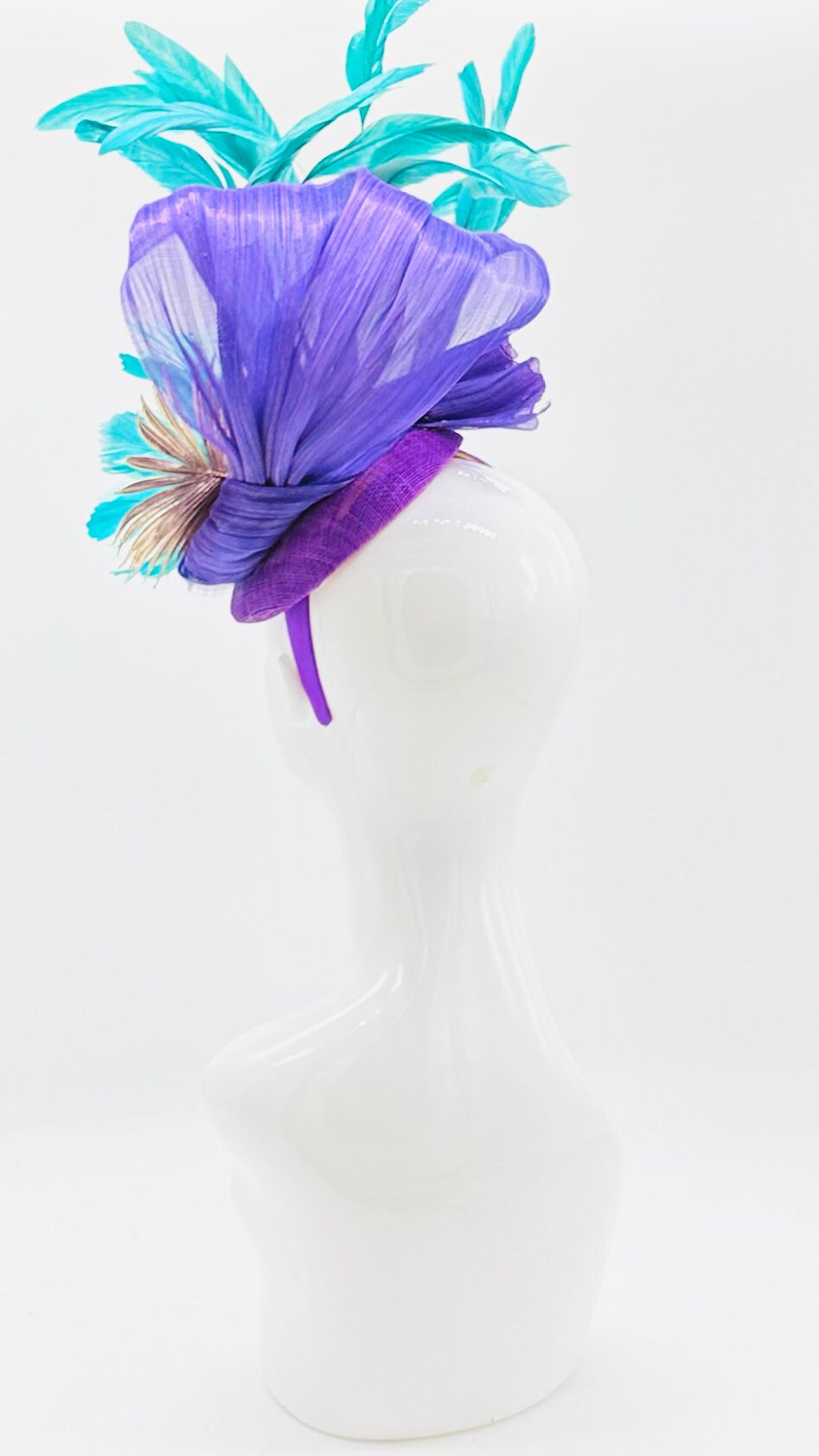 Purple, turquoise and gold Kentucky Derby Fascinator, derby hat Kentucky Derby Hat Alternative, Floral Fascinator (PLATINUM LINE)