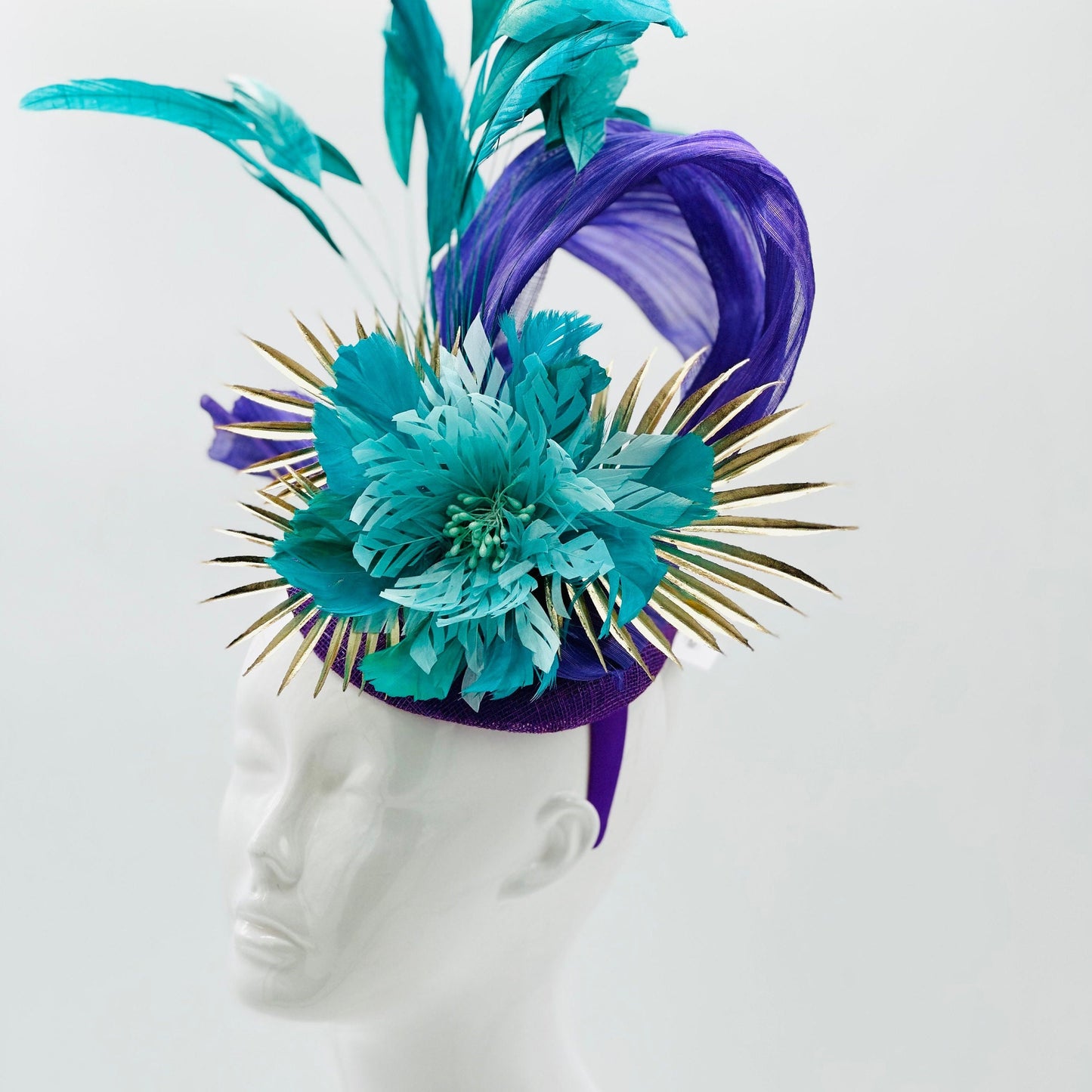 Purple, turquoise and gold Kentucky Derby Fascinator, derby hat Kentucky Derby Hat Alternative, Floral Fascinator (PLATINUM LINE)