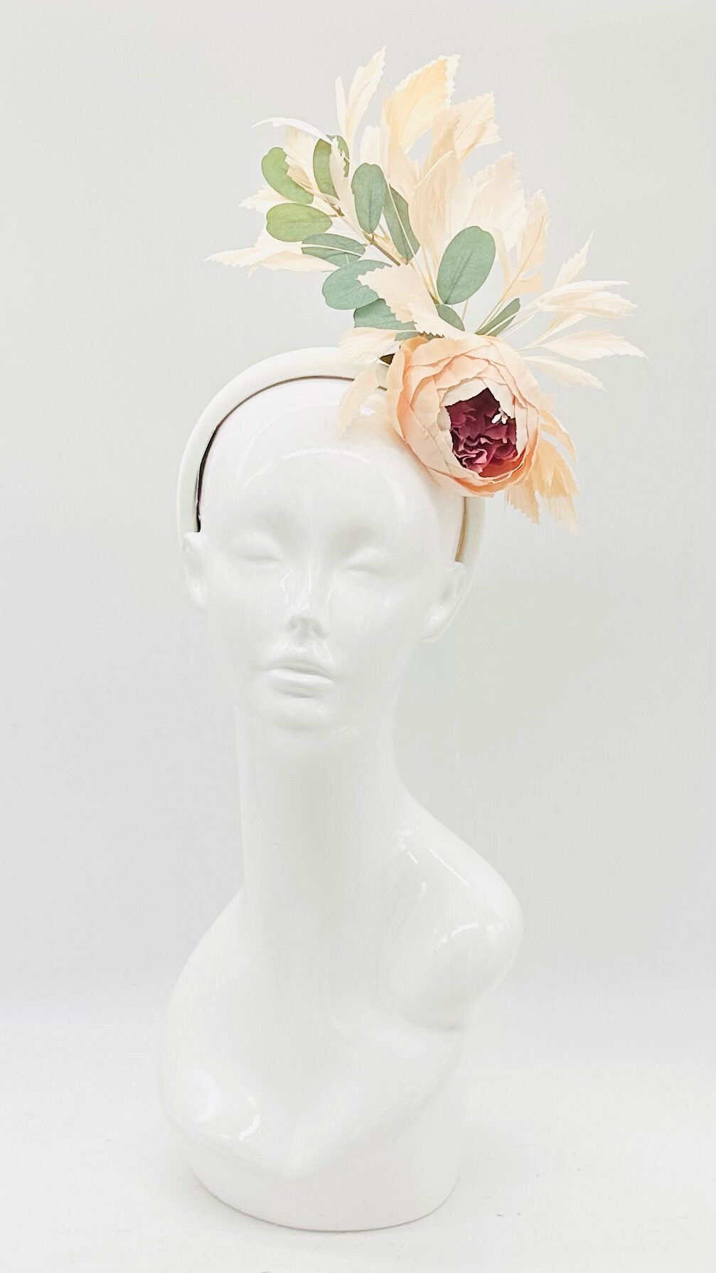 Peach, eucalyptus Kentucky Derby Fascinator, derby hat Kentucky Derby Hat Alternative, Floral Fascinator (SILVER LINE)
