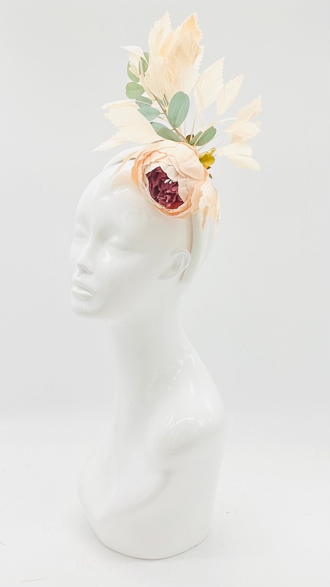 Peach, eucalyptus Kentucky Derby Fascinator, derby hat Kentucky Derby Hat Alternative, Floral Fascinator (SILVER LINE)