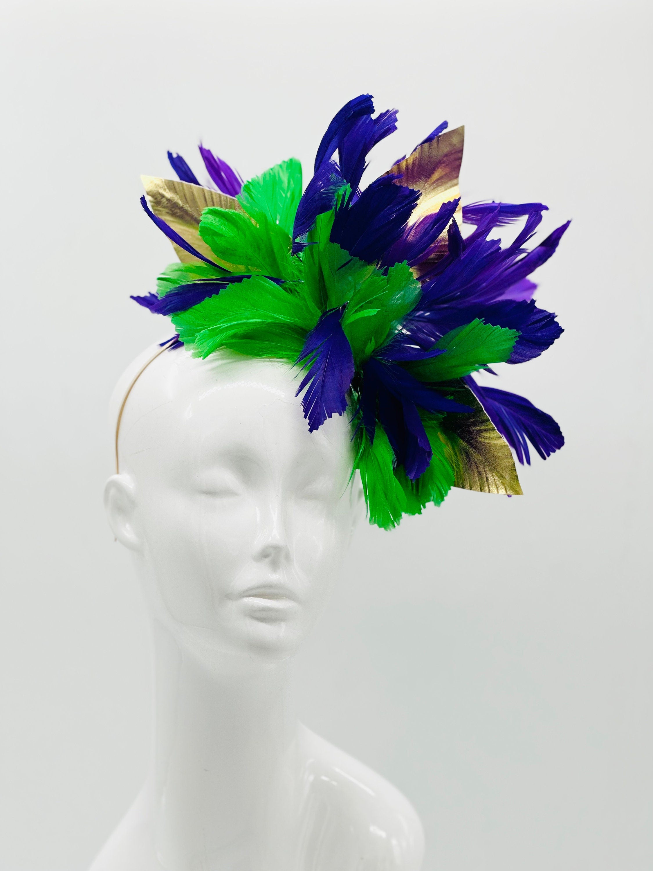 Green, purple, gold Kentucky Derby Fascinator, derby hat Kentucky Derby Hat Alternative, Floral Fascinator, (SILVER LINE)