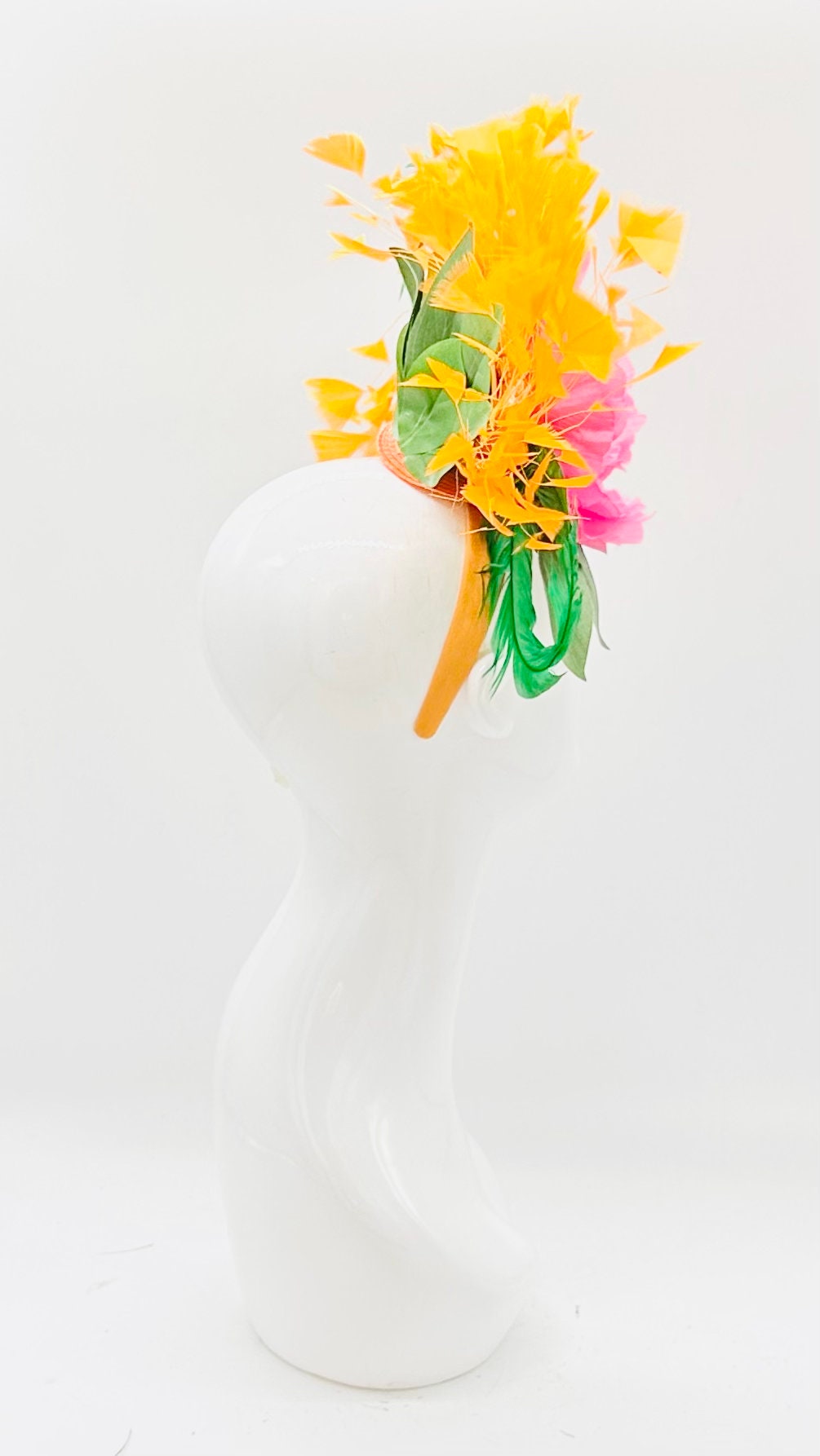 Orange pink and green Kentucky Derby Fascinator, derby hat Kentucky Derby Hat Alternative, Floral Fascinator (GOLD LINE)