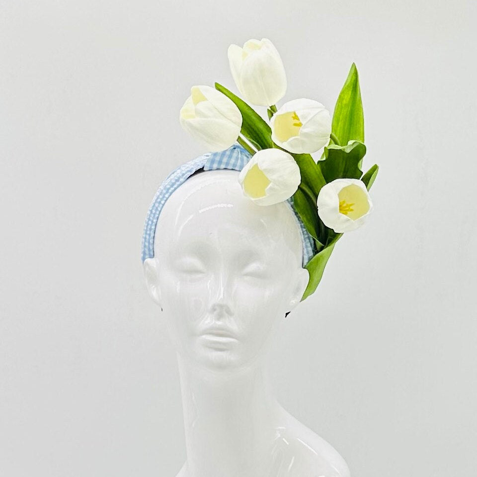 Blue and white Derby Fascinator, Kentucky Derby Hat Alternative, Kentucky derby hat (SILVER LINE)