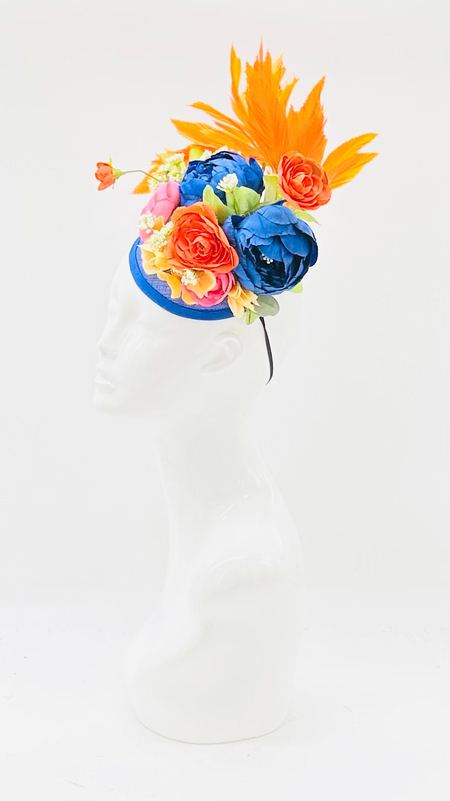 Orange, pink and blue Derby Fascinator, Kentucky Derby Hat Alternative, Kentucky derby hat, (GOLD LINE)