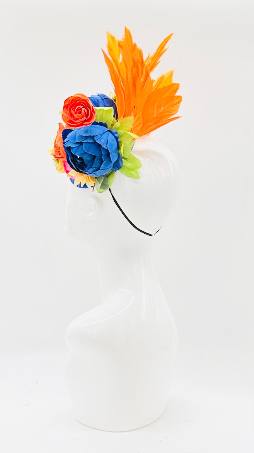 Orange, pink and blue Derby Fascinator, Kentucky Derby Hat Alternative, Kentucky derby hat, (GOLD LINE)