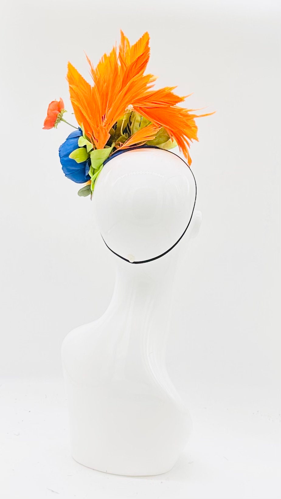 Orange, pink and blue Derby Fascinator, Kentucky Derby Hat Alternative, Kentucky derby hat, (GOLD LINE)
