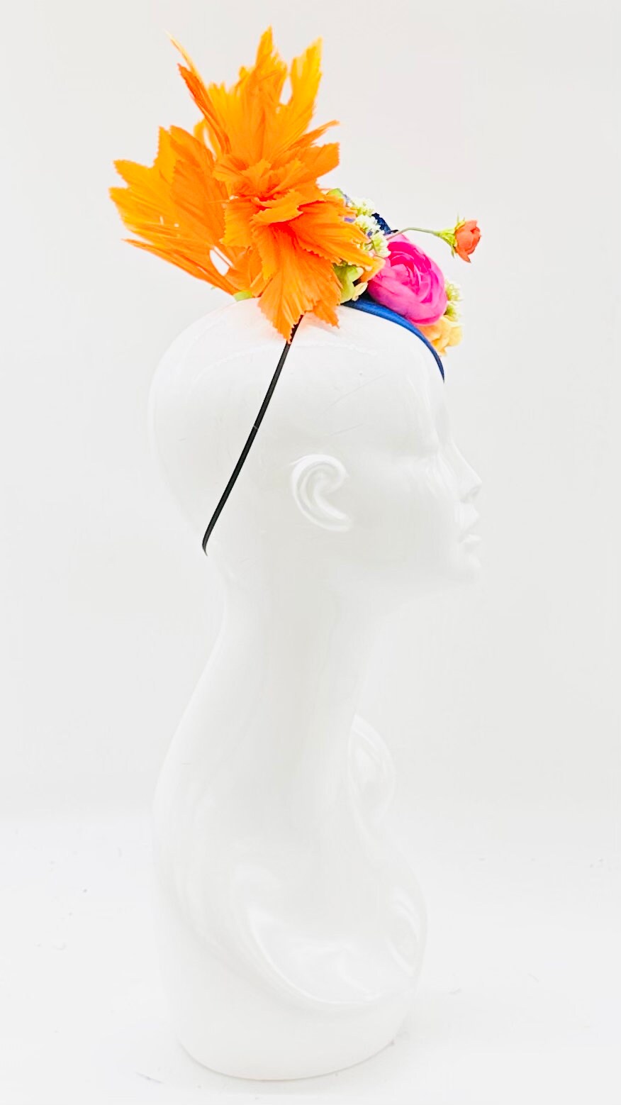 Orange, pink and blue Derby Fascinator, Kentucky Derby Hat Alternative, Kentucky derby hat, (GOLD LINE)