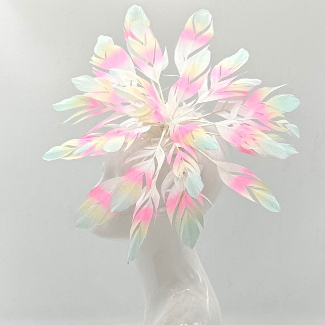 HUGE tie-dyed feather flower Kentucky Derby Fascinator, derby hat Kentucky Derby Hat, Feather Fascinator, (GOLD LINE)