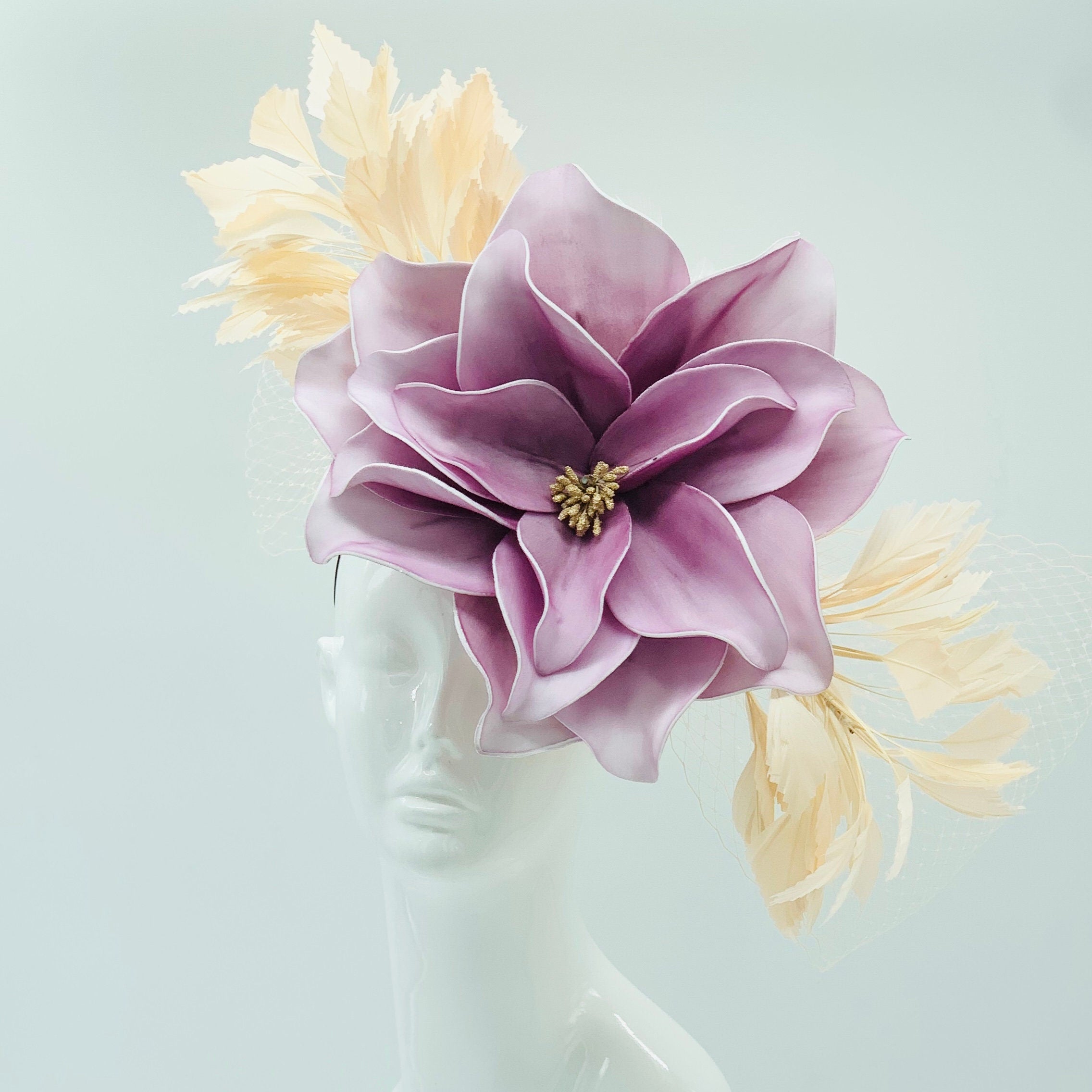 Peach and Purple Derby Fascinator, Kentucky Derby Hat Alternative, Kentucky derby hat (GOLD LINE)