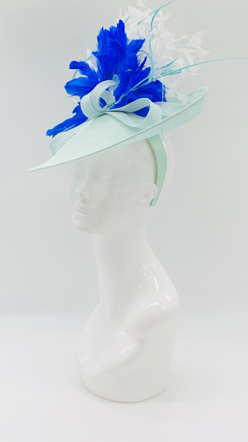 Mint green, blue and white Derby Fascinator, Kentucky Derby Hat Alternative, Kentucky derby hat, (GOLD LINE)