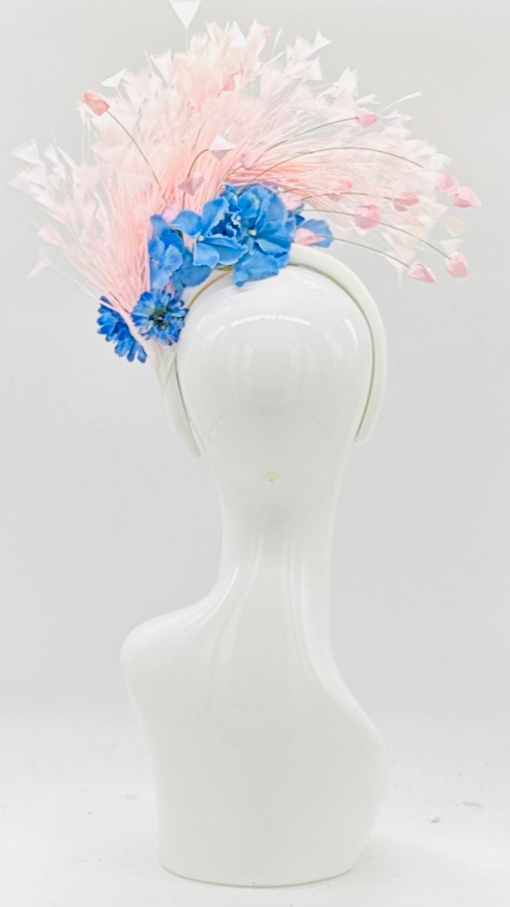Pink and blue Derby Fascinator, Kentucky Derby Hat Alternative, Kentucky derby hat (GOLD LINE)