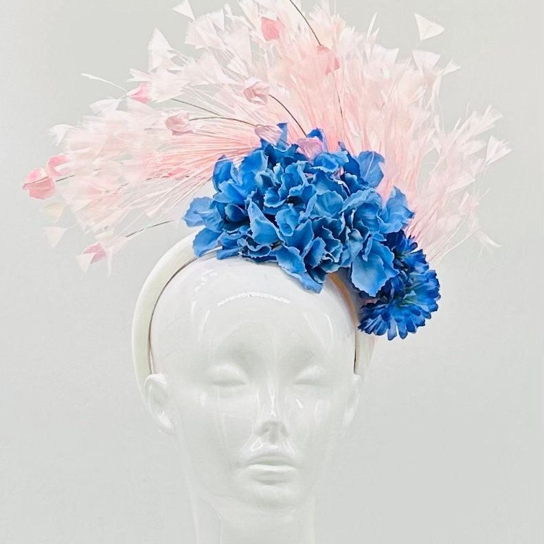Pink and blue Derby Fascinator, Kentucky Derby Hat Alternative, Kentucky derby hat (GOLD LINE)