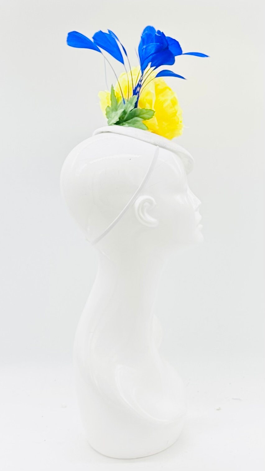 Yelllow and blue Derby Fascinator, Kentucky Derby Hat Alternative, Kentucky derby hat (GOLD LINE)