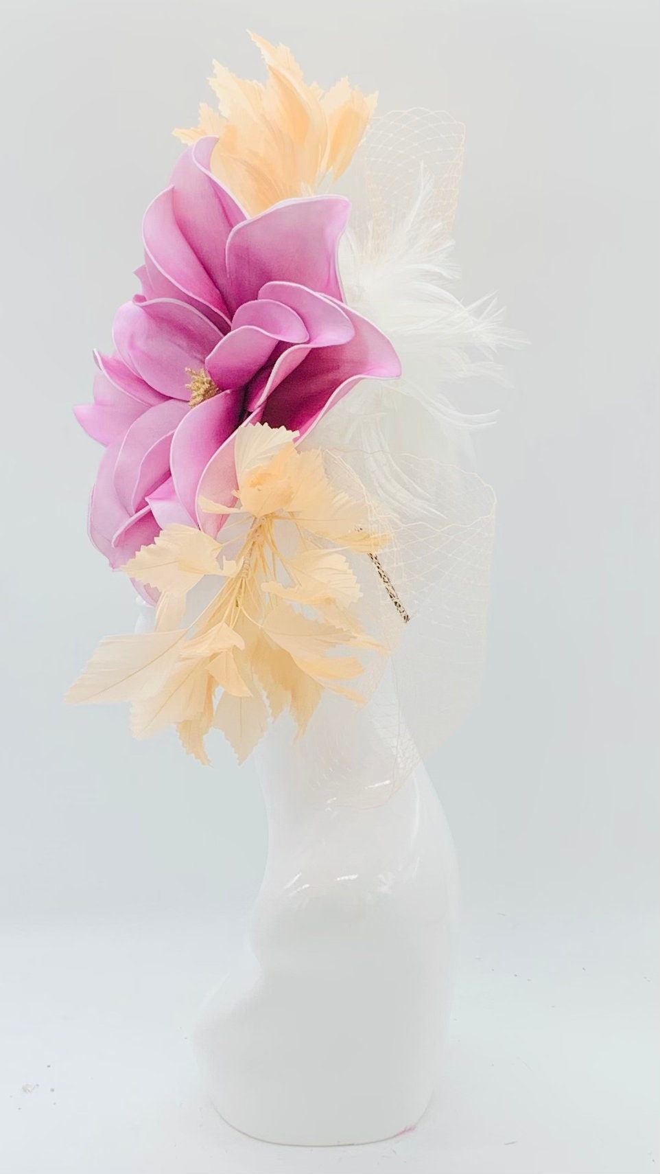 Peach and Purple Derby Fascinator, Kentucky Derby Hat Alternative, Kentucky derby hat (GOLD LINE)