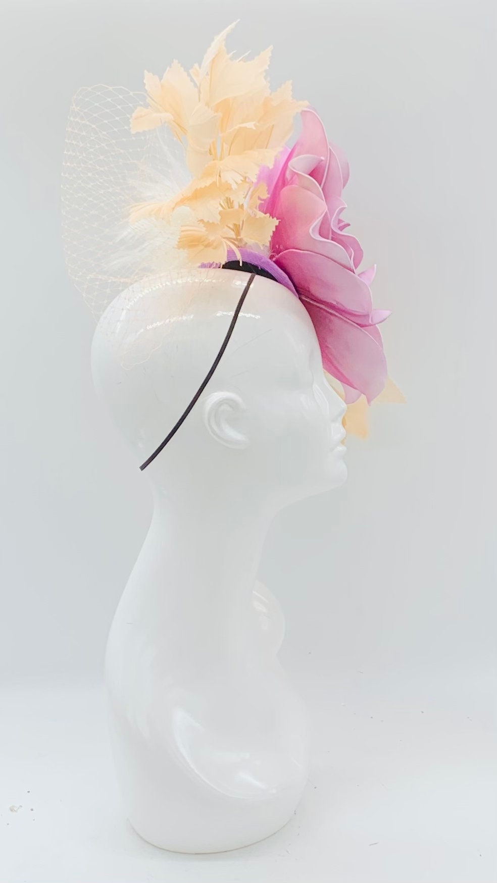 Peach and Purple Derby Fascinator, Kentucky Derby Hat Alternative, Kentucky derby hat (GOLD LINE)