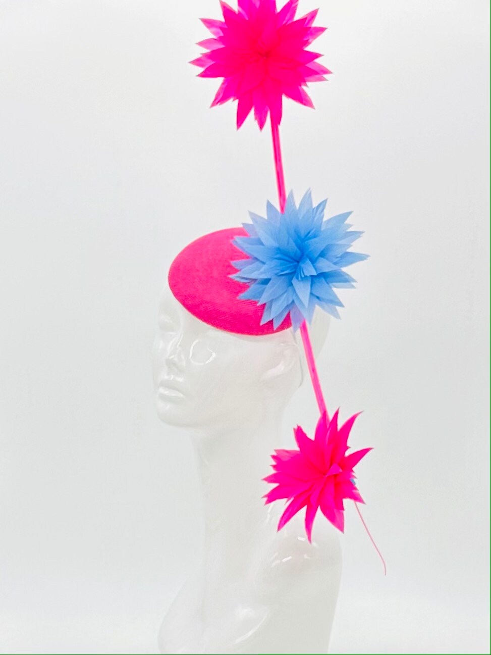Pink and blue colored Kentucky Derby Fascinator (GOLD LINE)