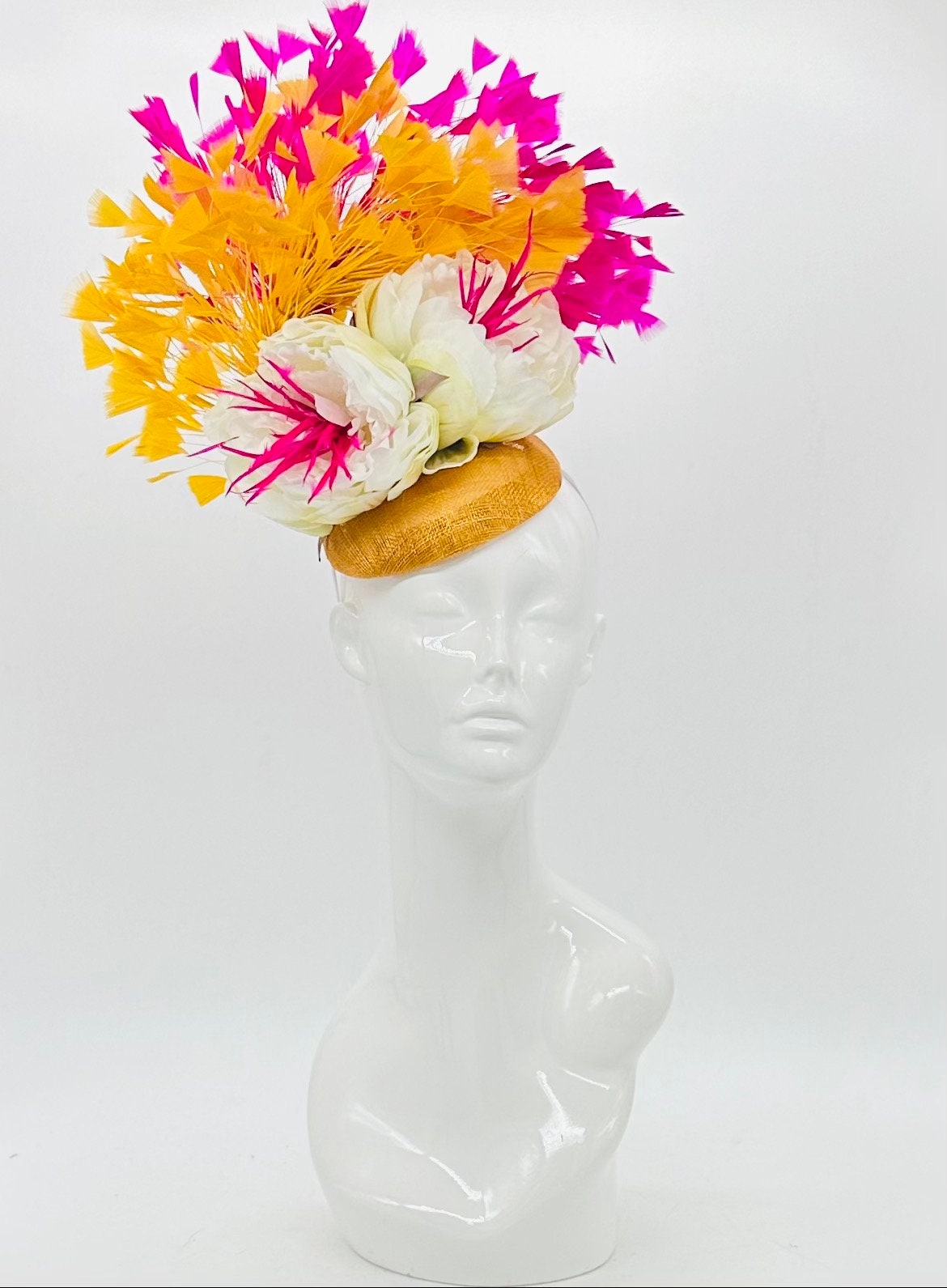 Gold yellow, pink, and white Kentucky Derby Fascinator (GOLD LINE)