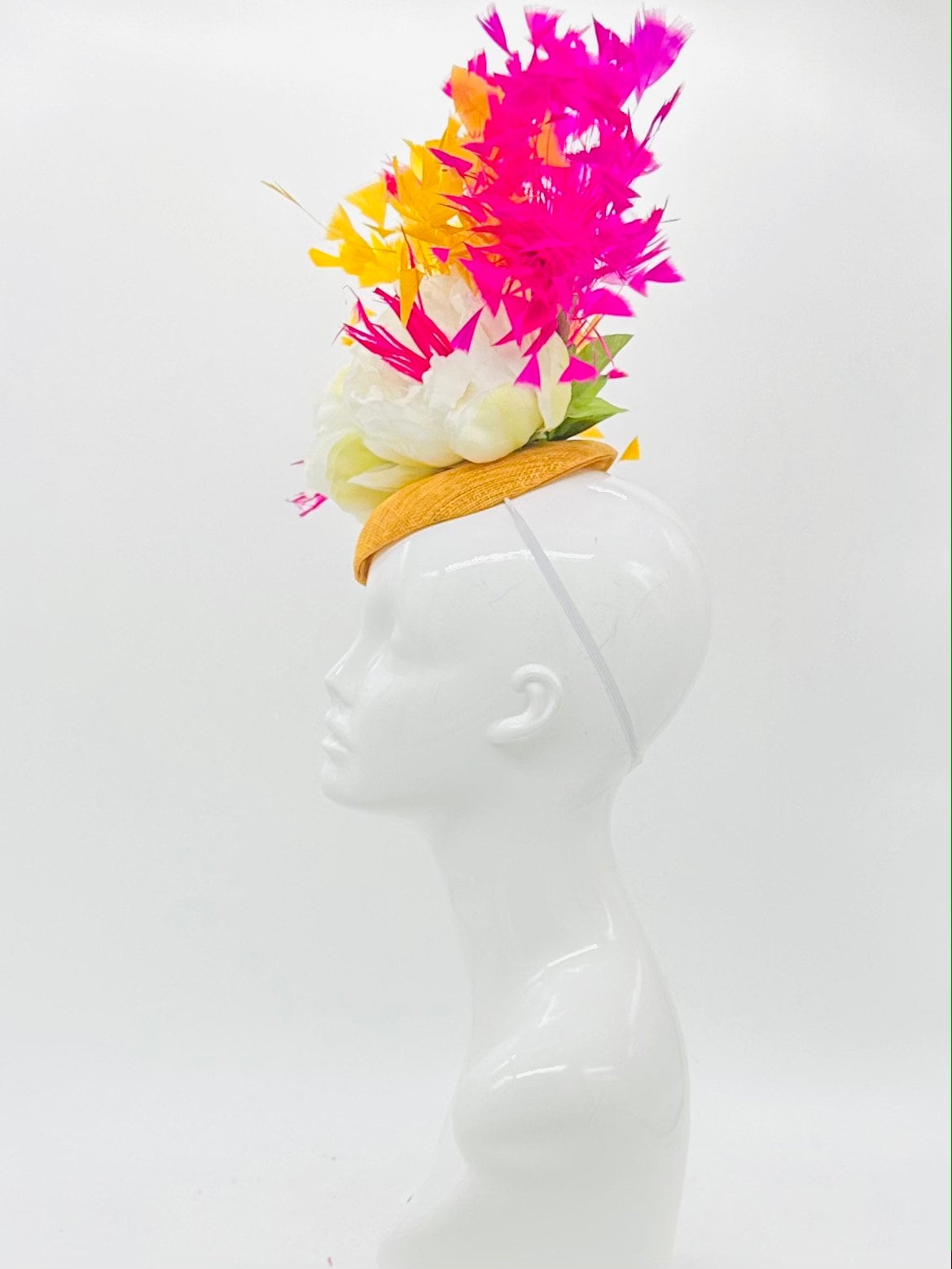 Gold yellow, pink, and white Kentucky Derby Fascinator (GOLD LINE)