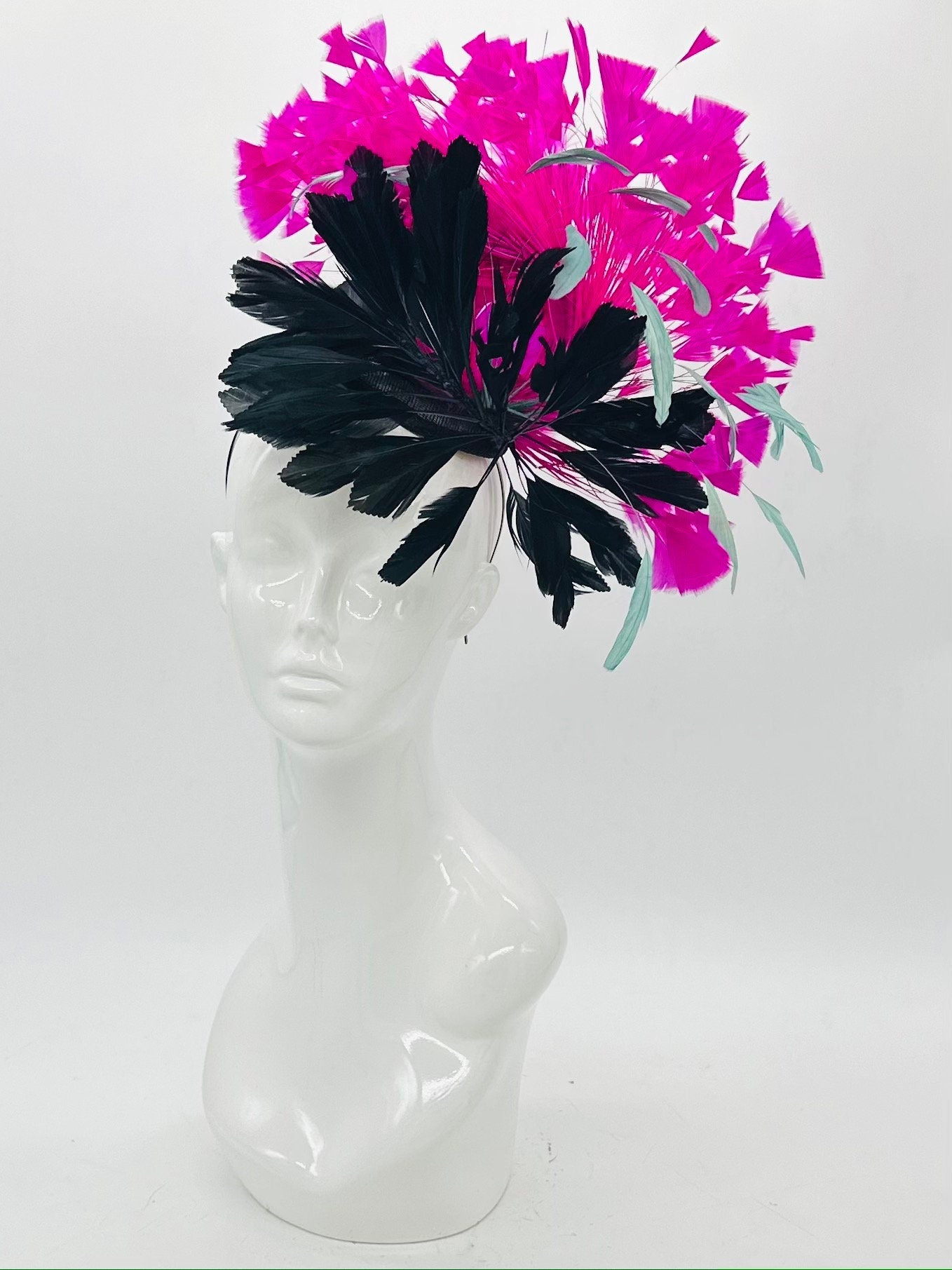 Black, Hot pink and Turquoise Kentucky Derby Fascinator (GOLD LINE)