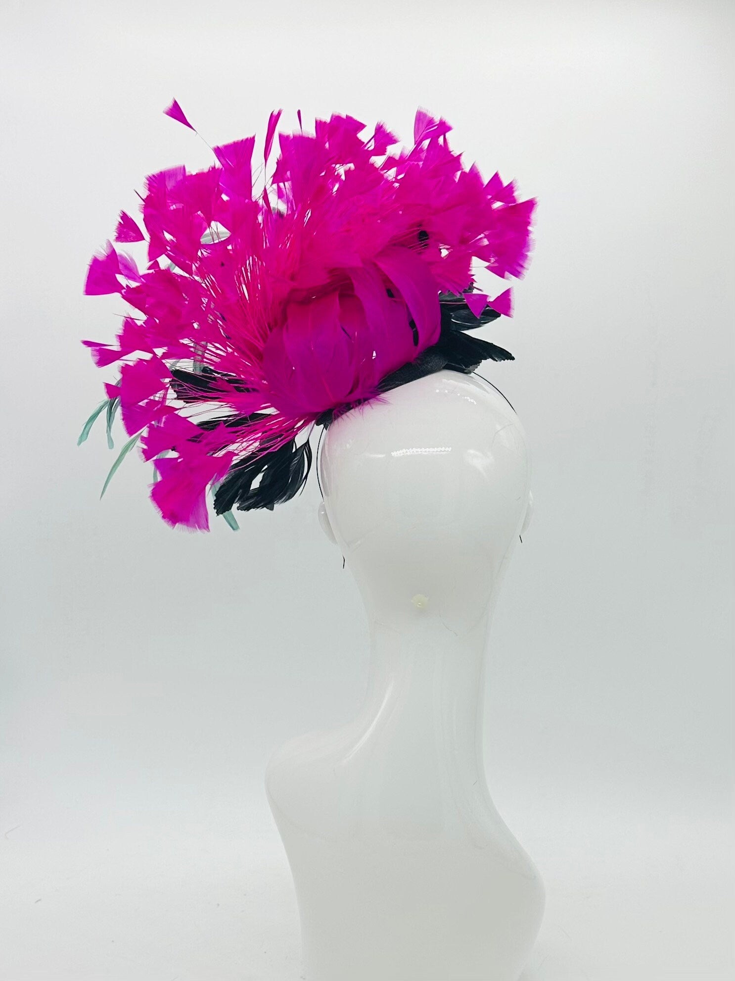 Black, Hot pink and Turquoise Kentucky Derby Fascinator (GOLD LINE)