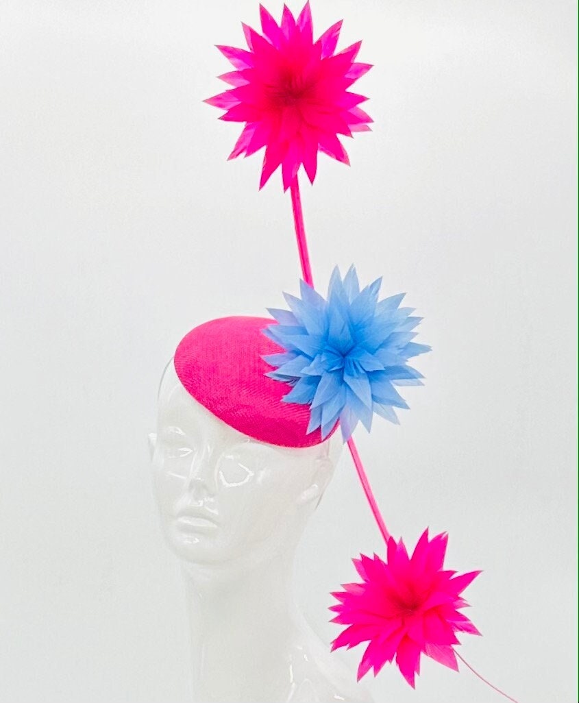 Pink and blue colored Kentucky Derby Fascinator (GOLD LINE)