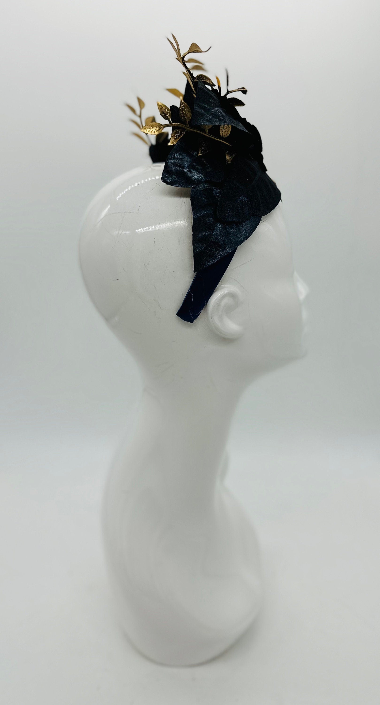 Navy blue and gold Kentucky Derby Fascinator (SILVER LINE)