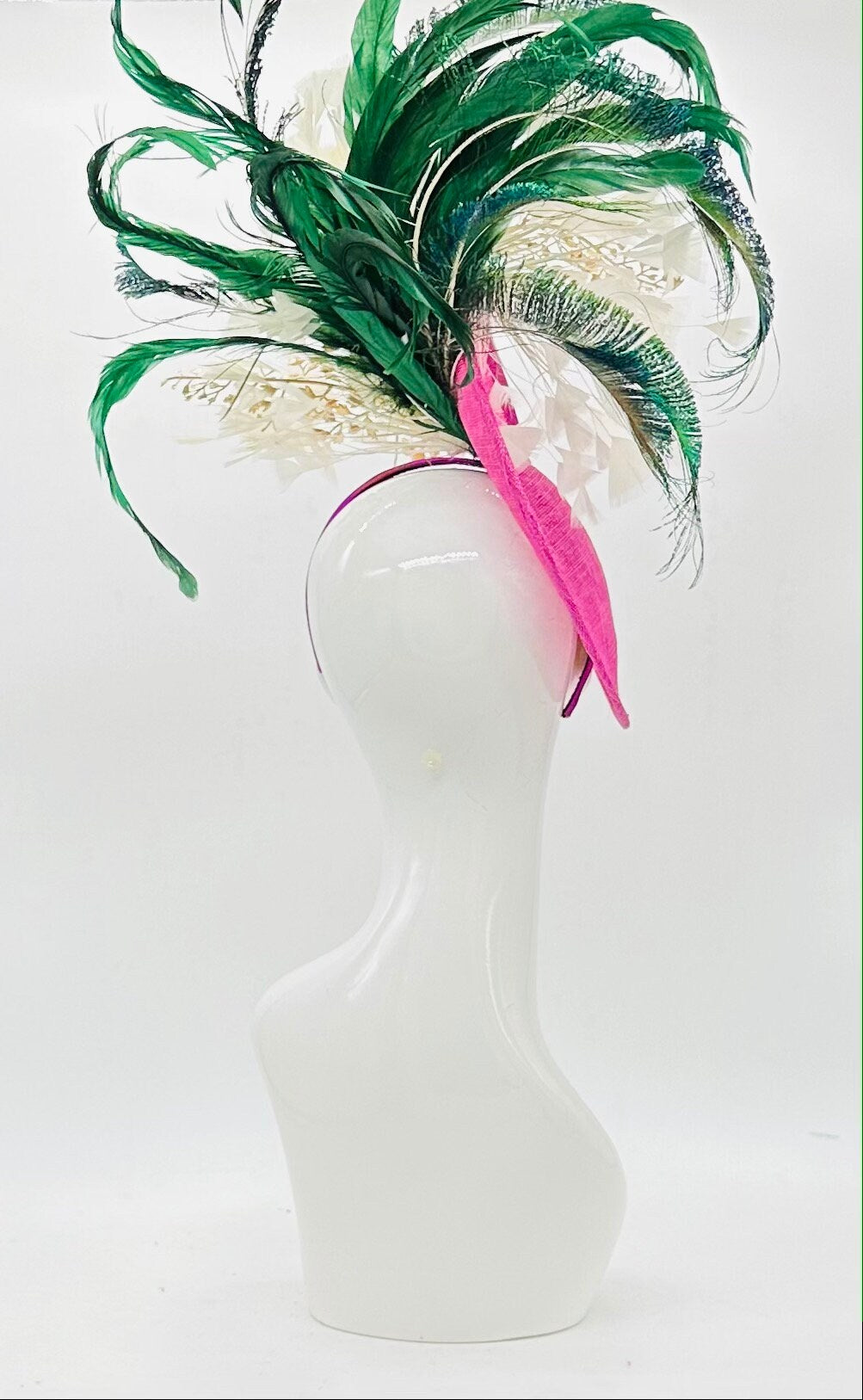 Gold, green, fuchsia, white colored Kentucky Derby Fascinator (GOLD LINE)