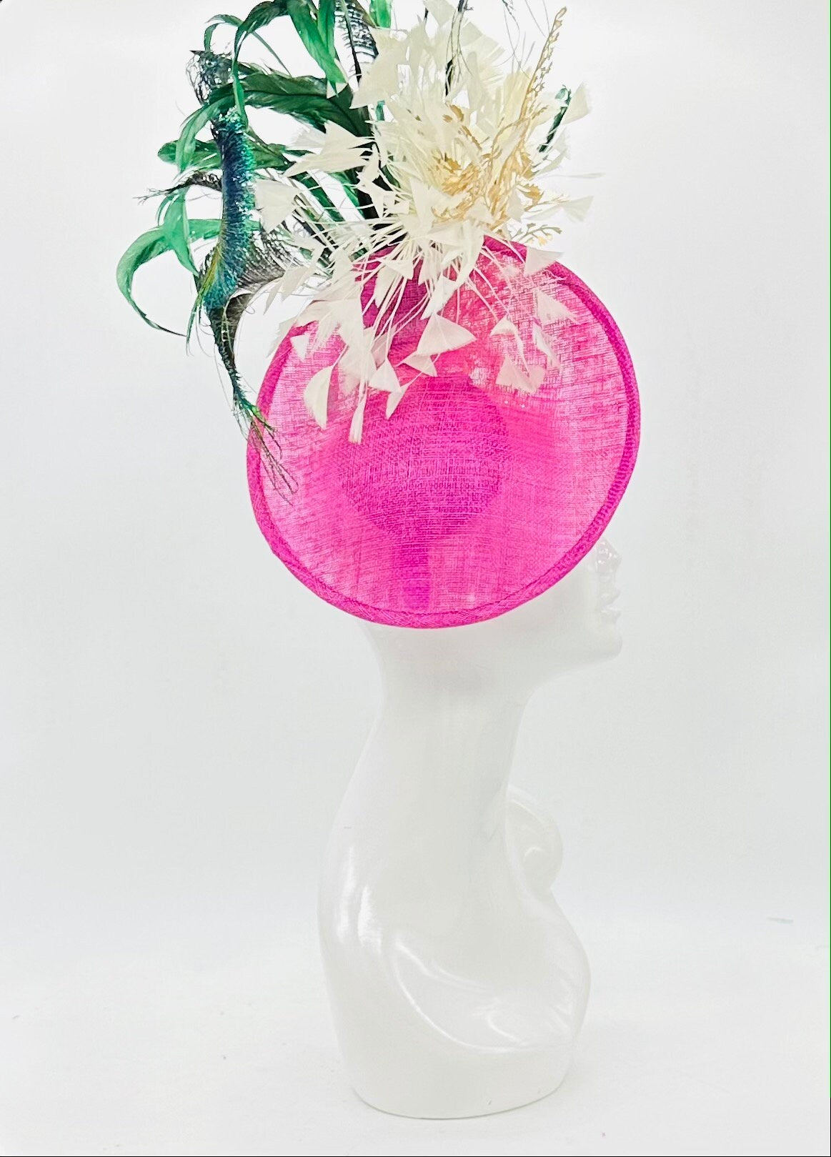 Gold, green, fuchsia, white colored Kentucky Derby Fascinator (GOLD LINE)