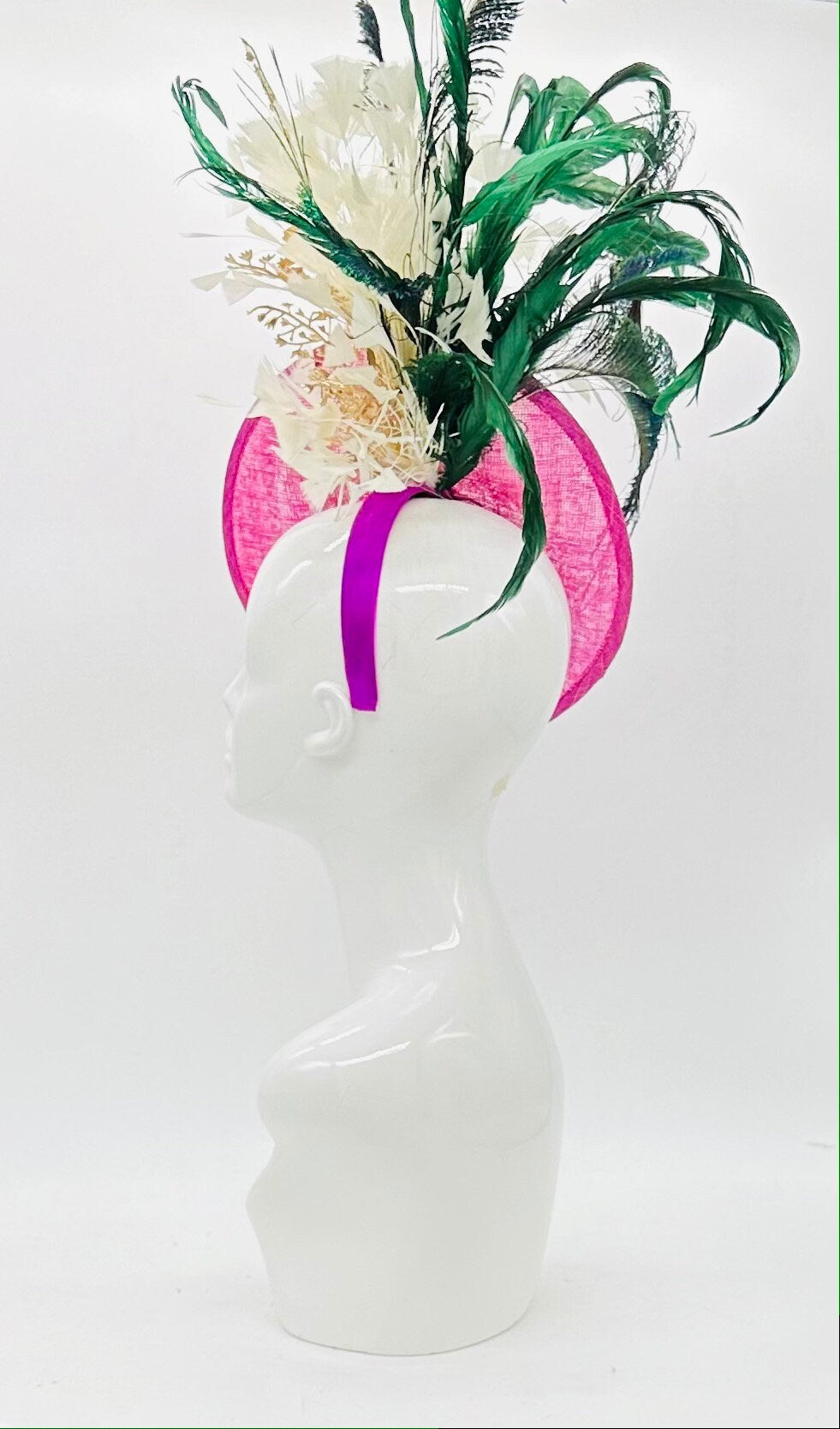 Gold, green, fuchsia, white colored Kentucky Derby Fascinator (GOLD LINE)