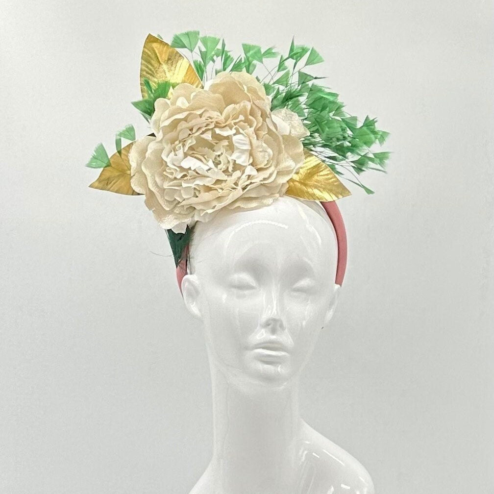Kentucky derby hat alternative, fascinator (GOLD LINE)