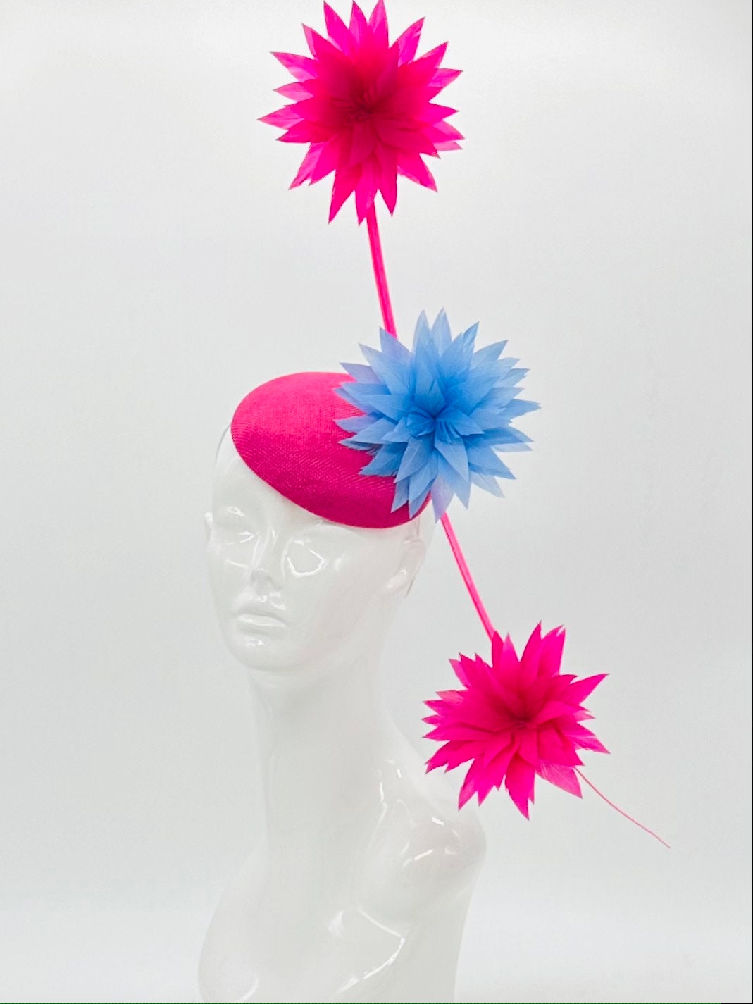 Pink and blue colored Kentucky Derby Fascinator (GOLD LINE)
