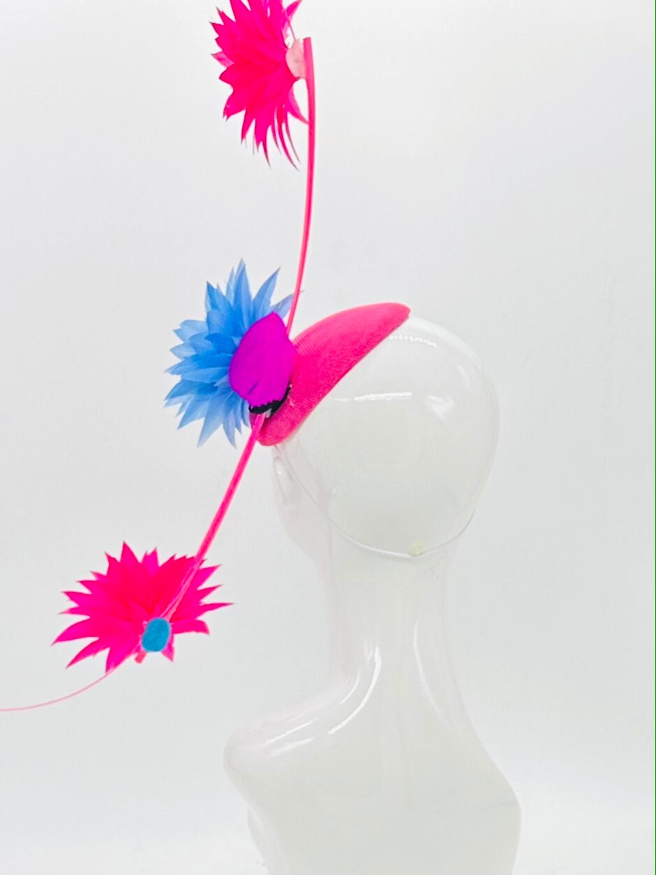 Pink and blue colored Kentucky Derby Fascinator (GOLD LINE)
