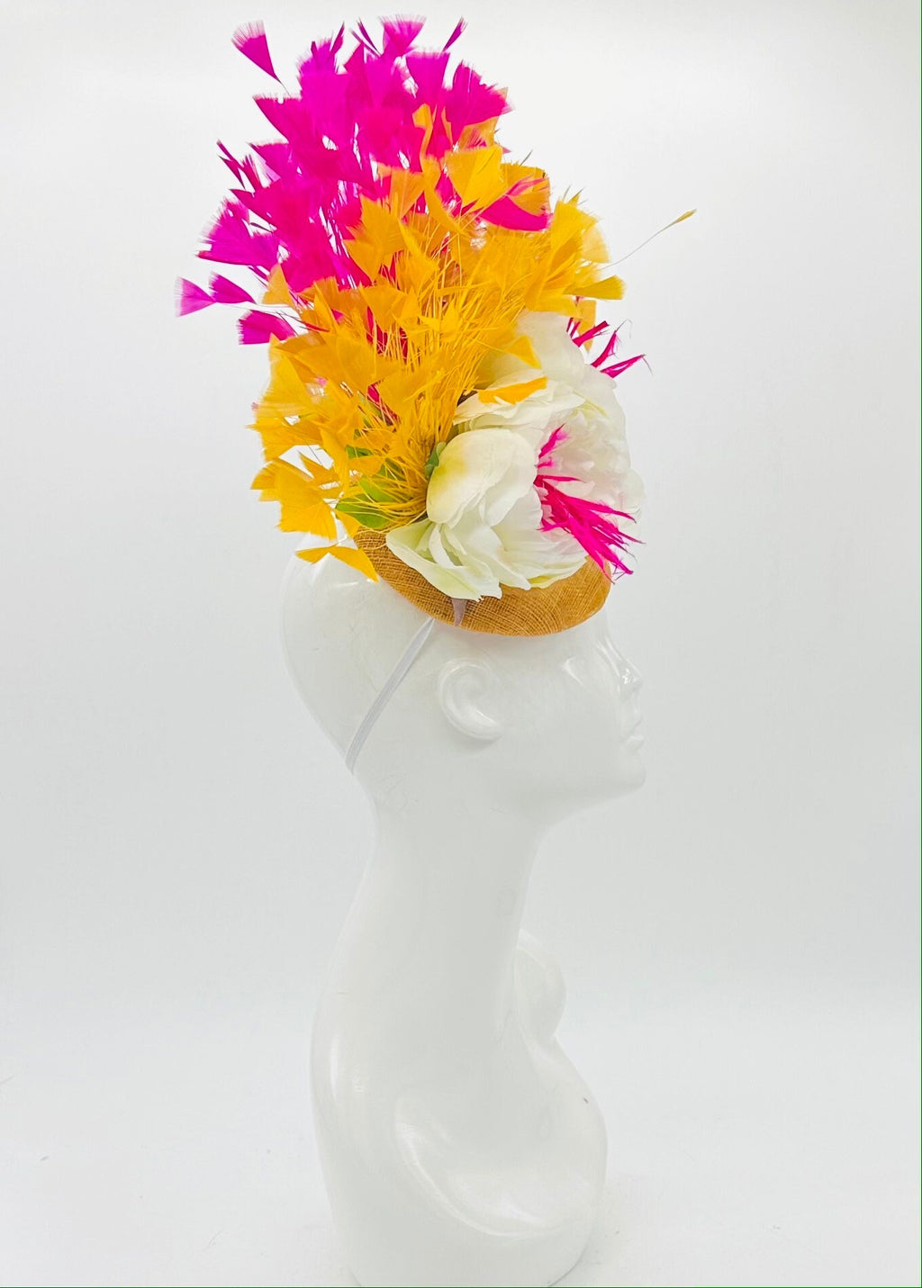 Gold yellow, pink, and white Kentucky Derby Fascinator (GOLD LINE)