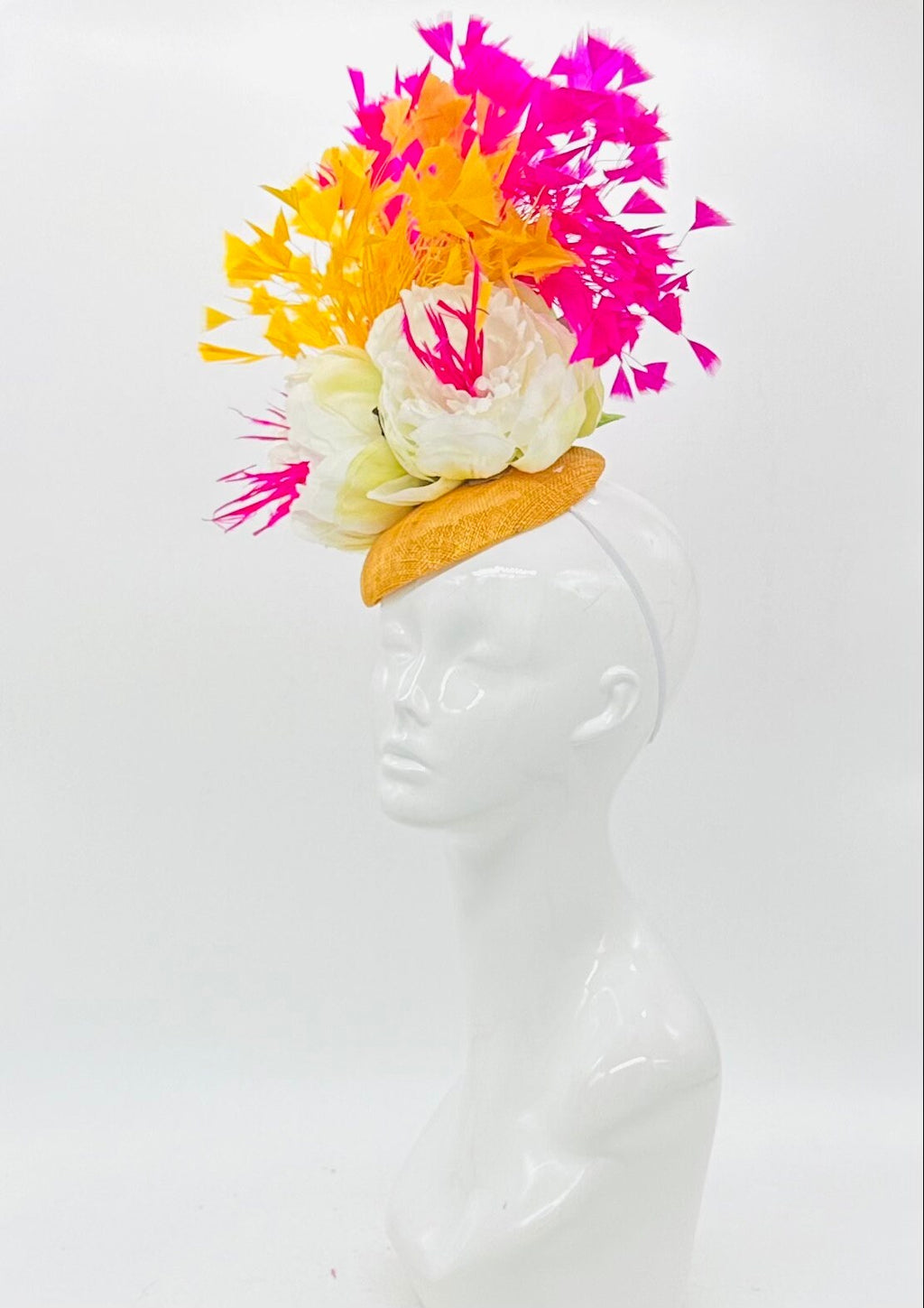 Gold yellow, pink, and white Kentucky Derby Fascinator (GOLD LINE)