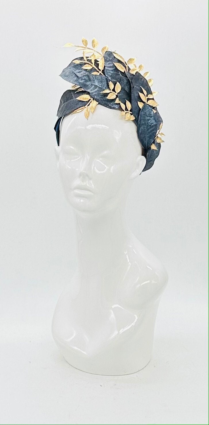 Navy blue and gold Kentucky Derby Fascinator (SILVER LINE)