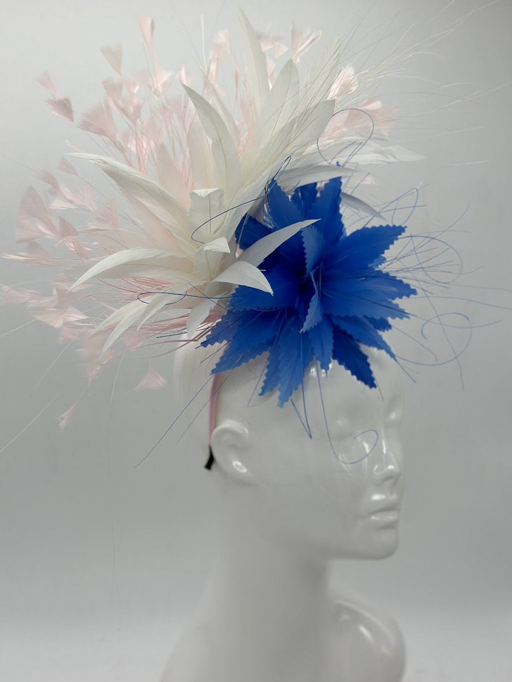 Blue, pink and white Kentucky Derby fascinator, Derby Hat Alternative, (GOLD LINE)