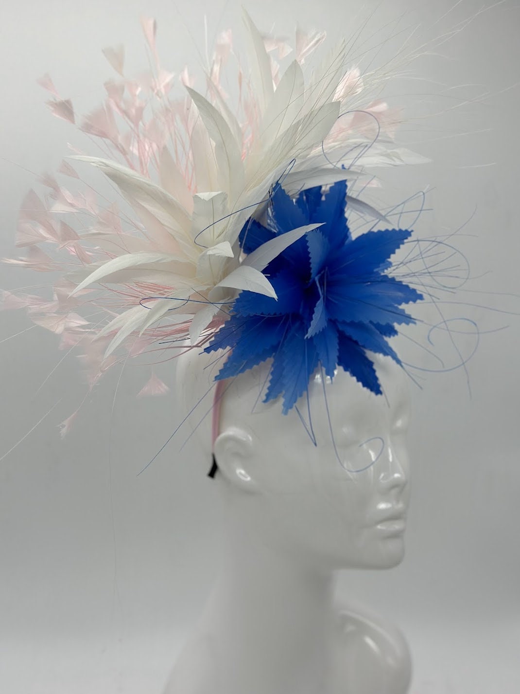 Blue, pink and white Kentucky Derby fascinator, Derby Hat Alternative, (GOLD LINE)