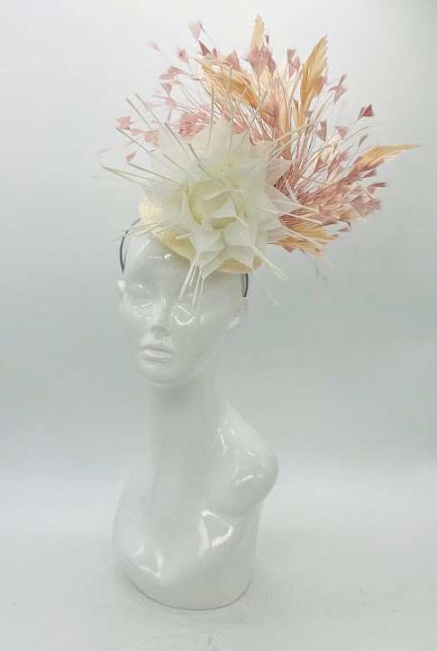 Cream, beige and blush Kentucky Derby fascinator, Derby Hat Alternative (GOLD LINE)