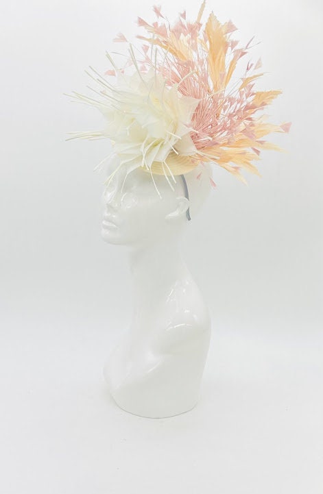 Cream, beige and blush Kentucky Derby fascinator, Derby Hat Alternative (GOLD LINE)