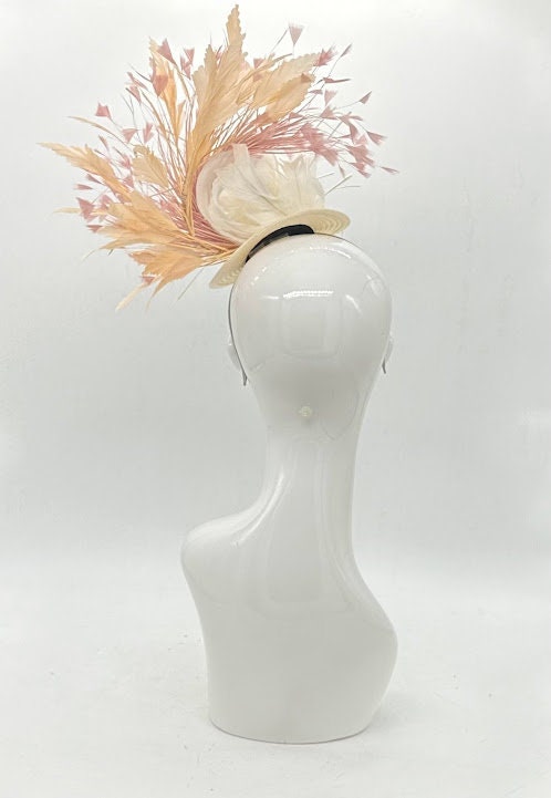 Cream, beige and blush Kentucky Derby fascinator, Derby Hat Alternative (GOLD LINE)