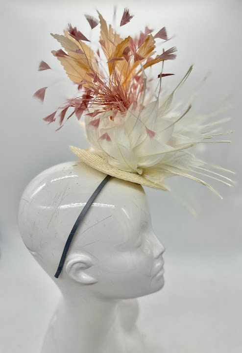 Cream, beige and blush Kentucky Derby fascinator, Derby Hat Alternative (GOLD LINE)