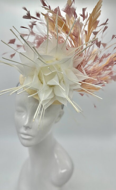 Cream, beige and blush Kentucky Derby fascinator, Derby Hat Alternative (GOLD LINE)