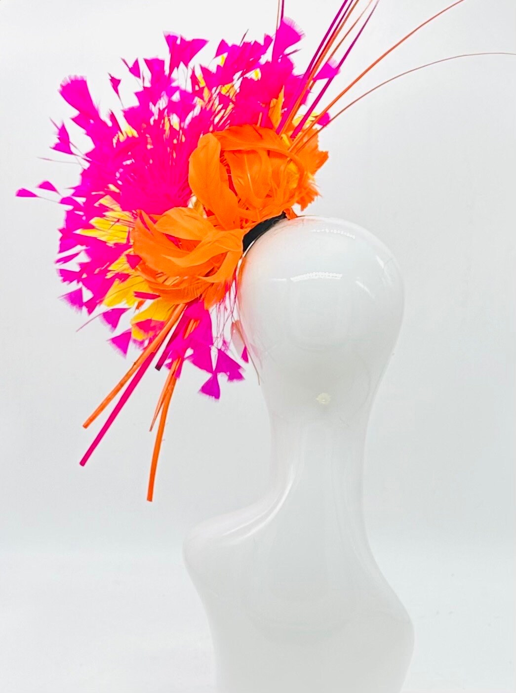 Hot Pink and Orange Kentucky Derby fascinator, Derby Hat Alternative, (PLATINUM LINE)
