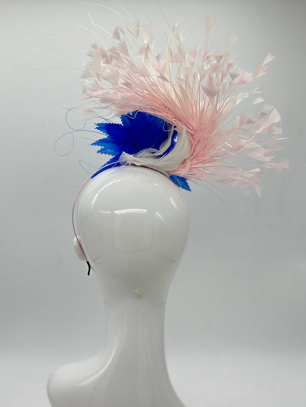 Blue, pink and white Kentucky Derby fascinator, Derby Hat Alternative, (GOLD LINE)