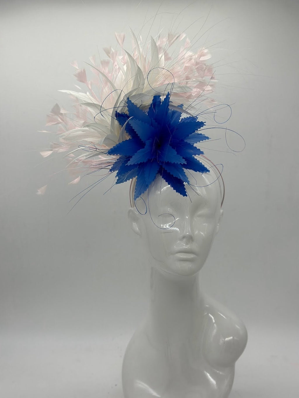 Blue, pink and white Kentucky Derby fascinator, Derby Hat Alternative, (GOLD LINE)