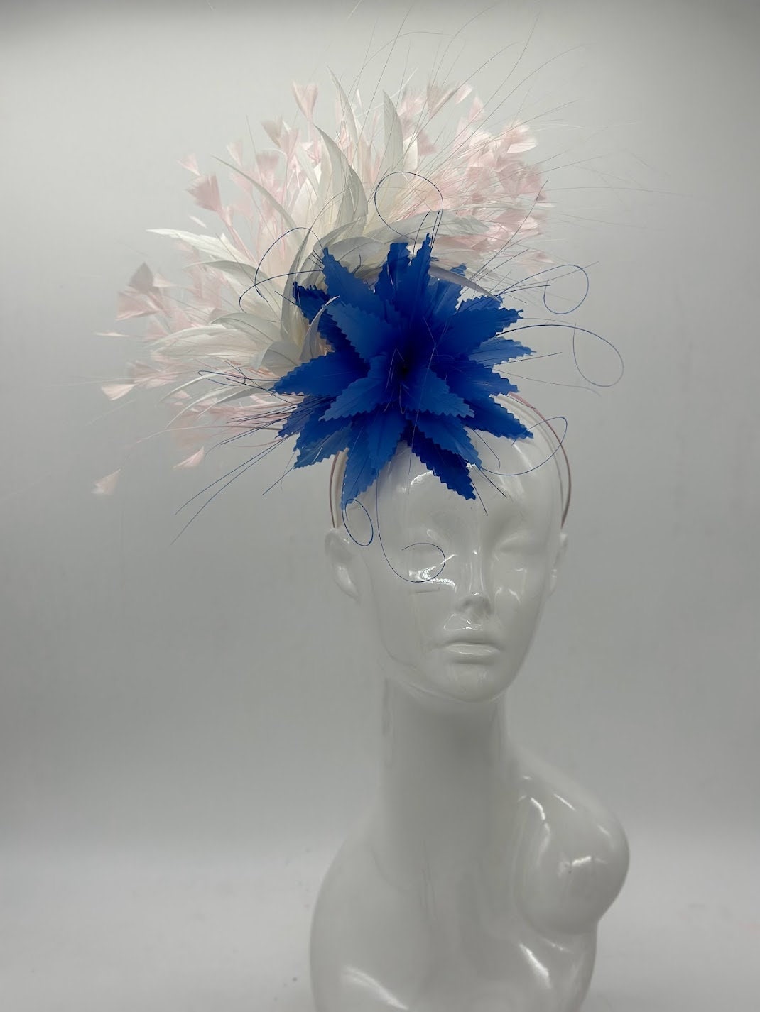Blue, pink and white Kentucky Derby fascinator, Derby Hat Alternative, (GOLD LINE)