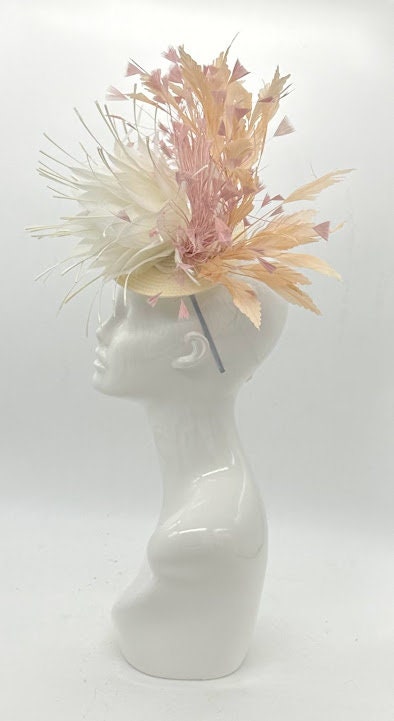 Cream, beige and blush Kentucky Derby fascinator, Derby Hat Alternative (GOLD LINE)