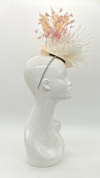 Cream, beige and blush Kentucky Derby fascinator, Derby Hat Alternative (GOLD LINE)